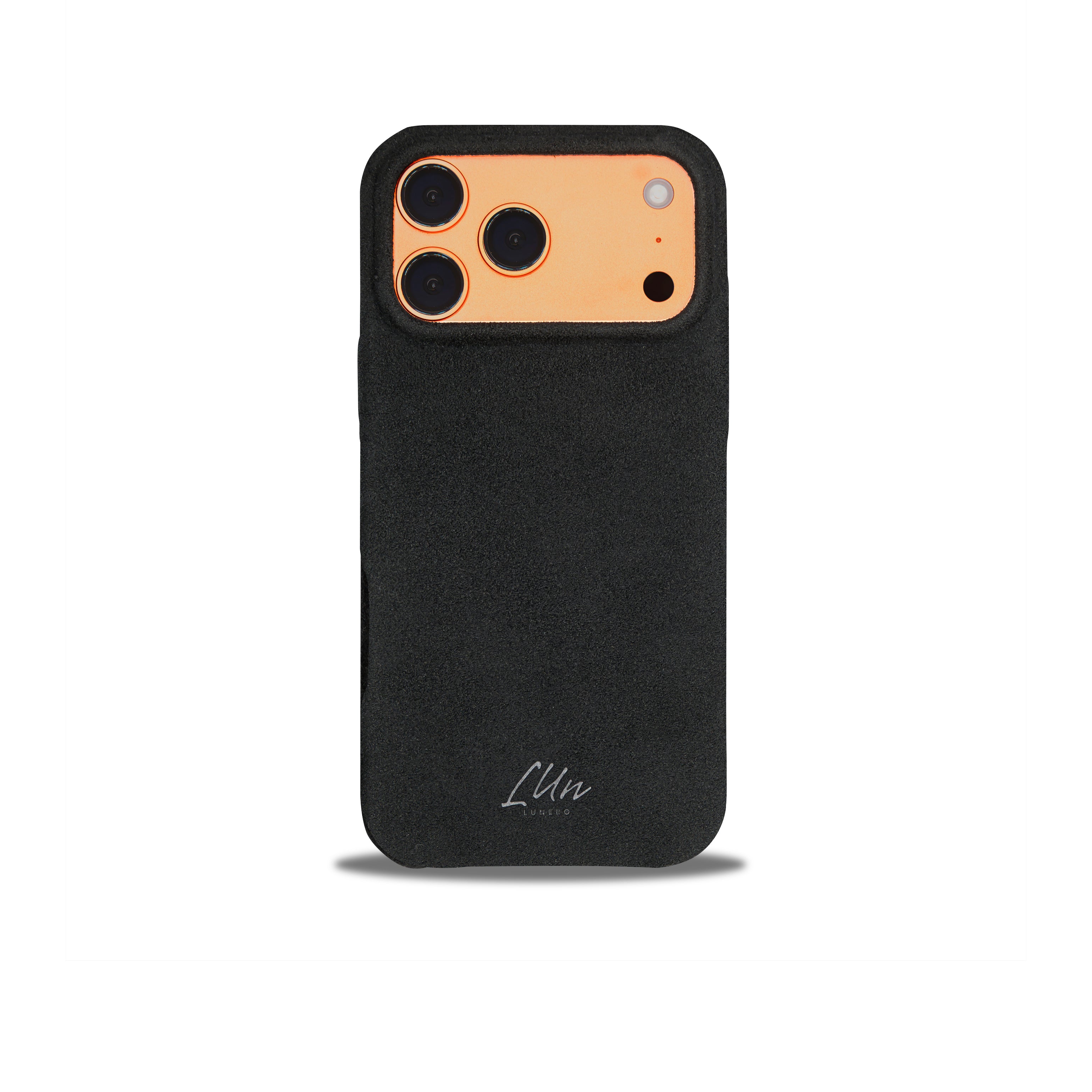 Alkantara Lederhandyhuelle in schwarz, handgefertigt