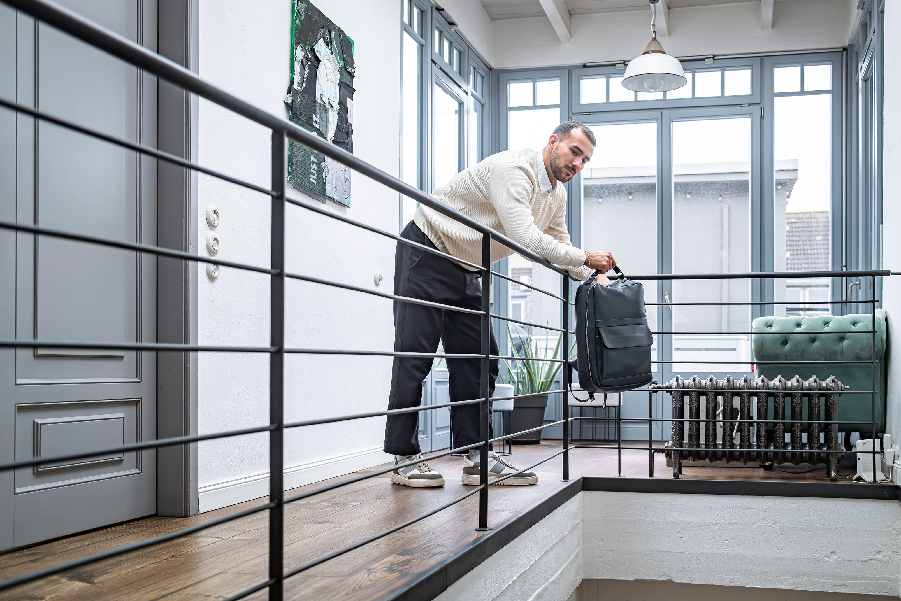 Leder Rucksack für Herren in Scwarz, reisegepäckfähig