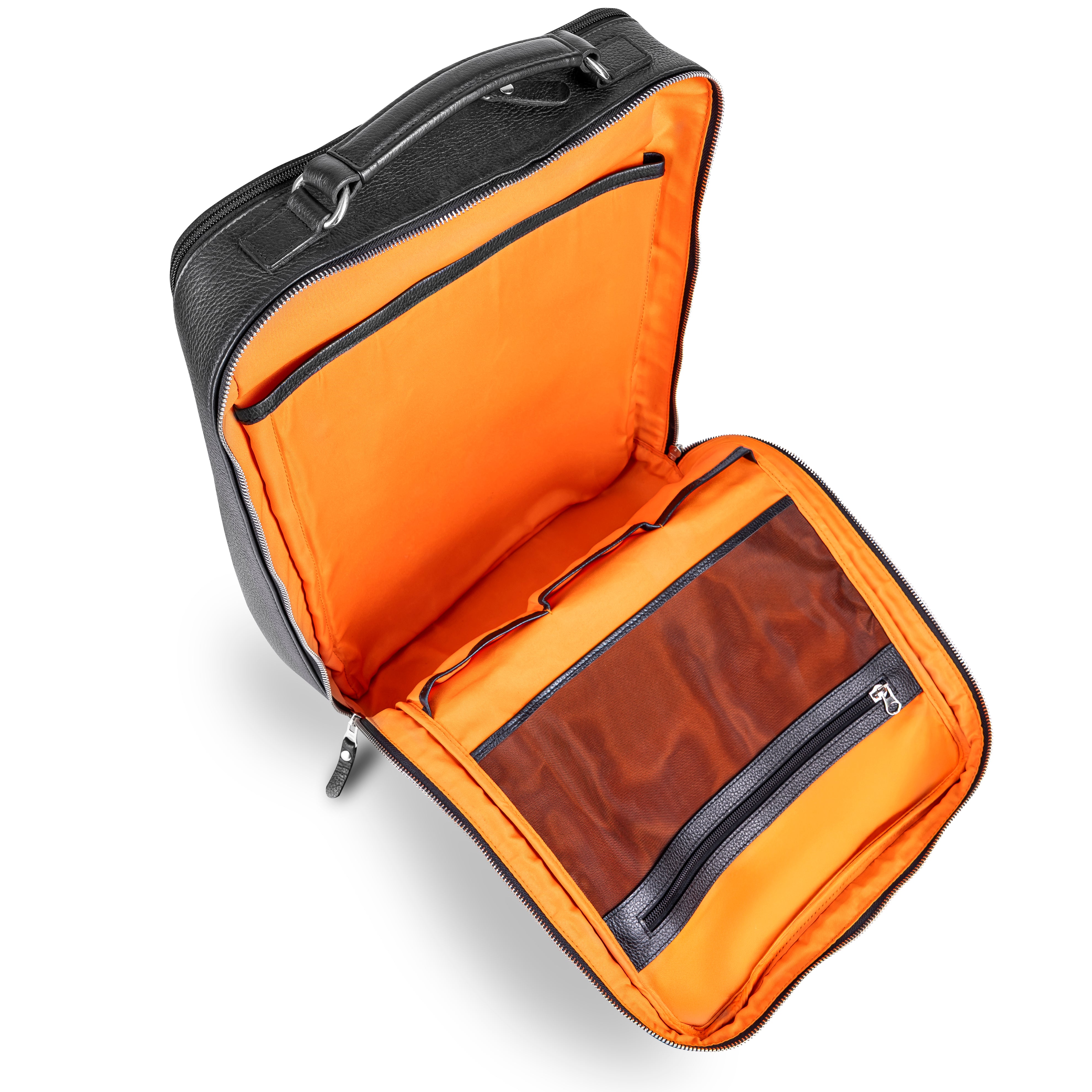 Leder Rucksack Herren geoeffnet mit Laptopfach und Innenfaechern Business Rucksack Leder LUNERO Palermo