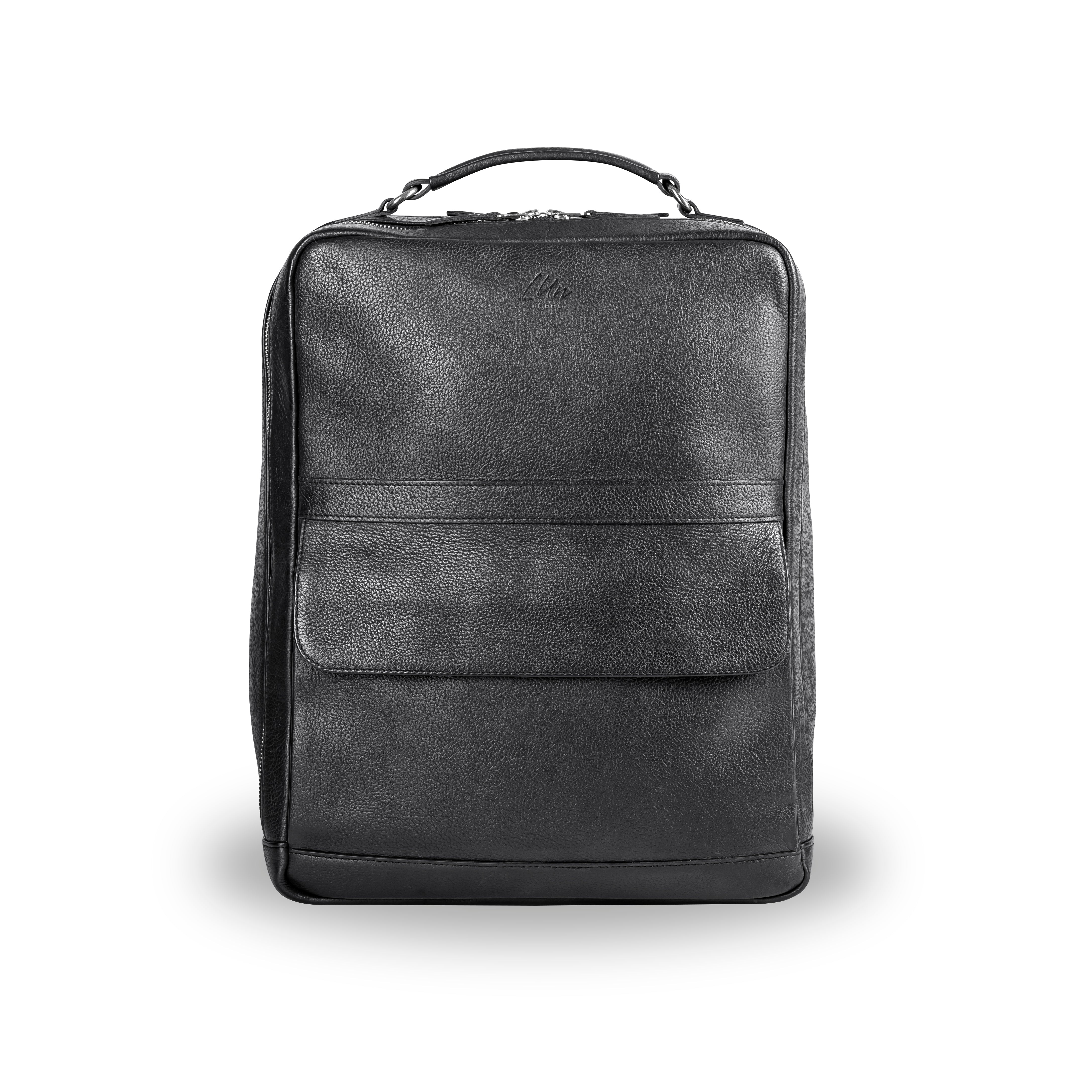 Leder Rucksack Herren Seitenansicht schwarz Premium Lederrucksack LUNERO Palermo
