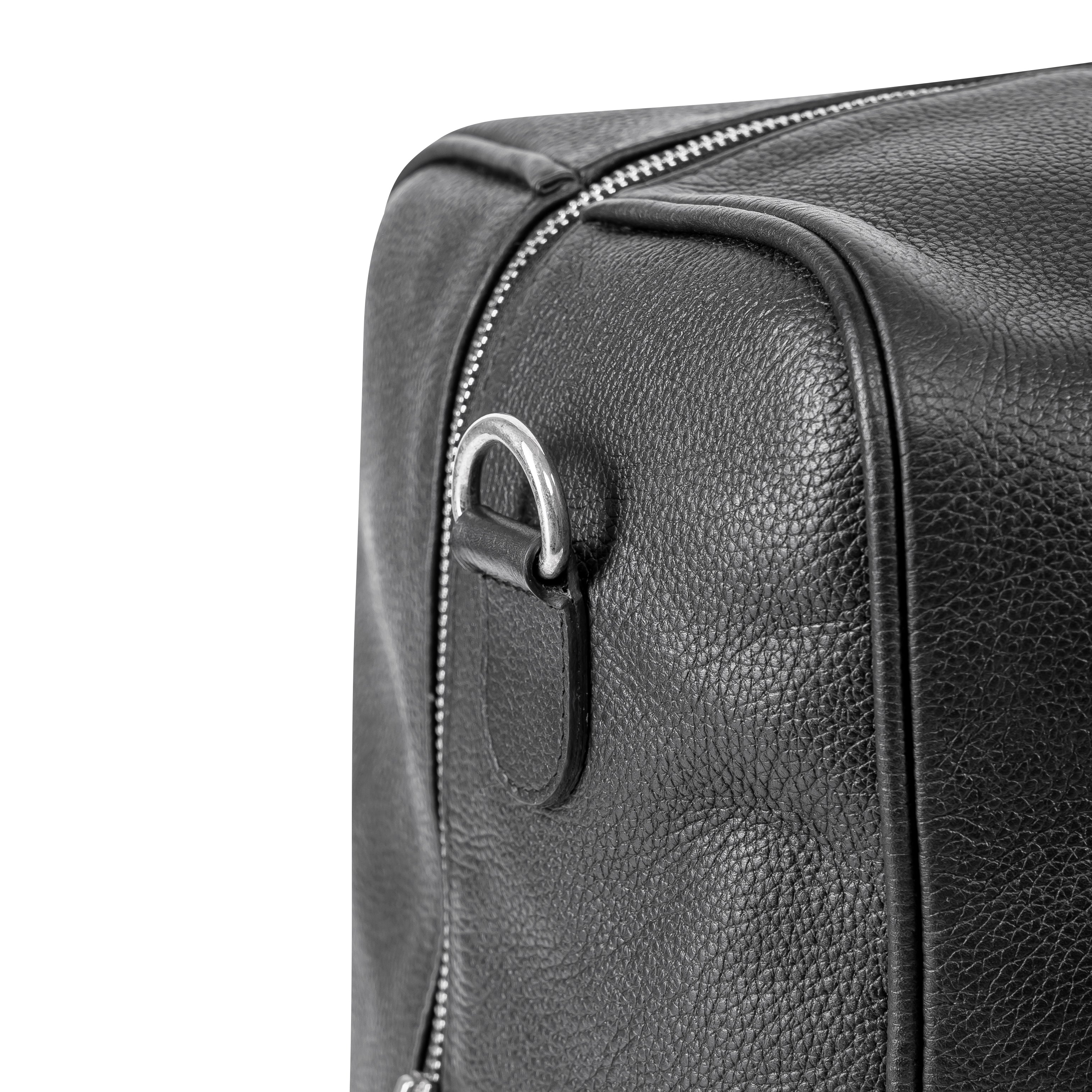 Leder Weekender Tasche Herren Detailansicht Reissverschluss und D-Ring schwarz hochwertige Verarbeitung LUNERO Venezia
