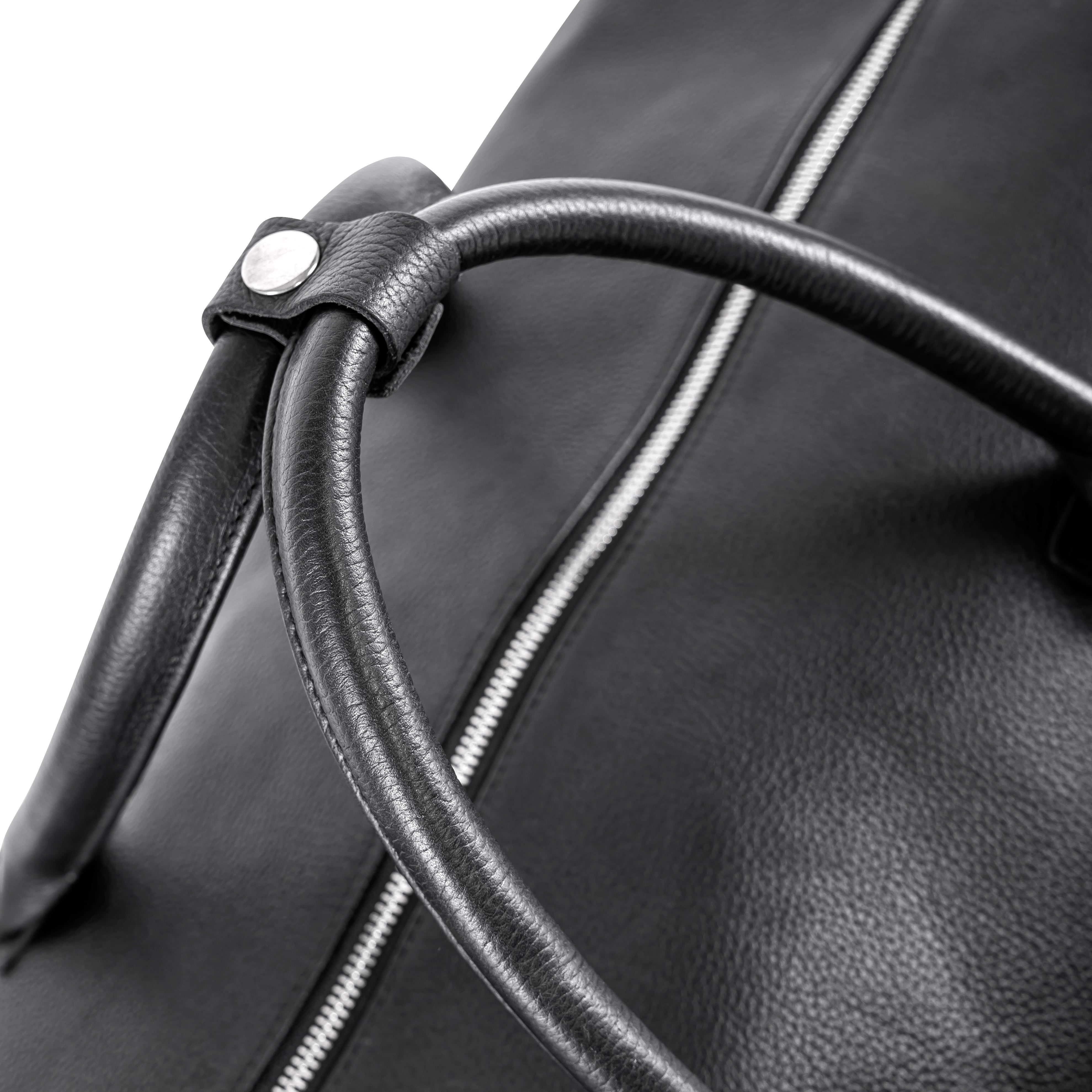 Leder Weekender Tasche Herren Detail Tragegriff und Reissverschluss schwarz Premium Reisetasche LUNERO Venezia