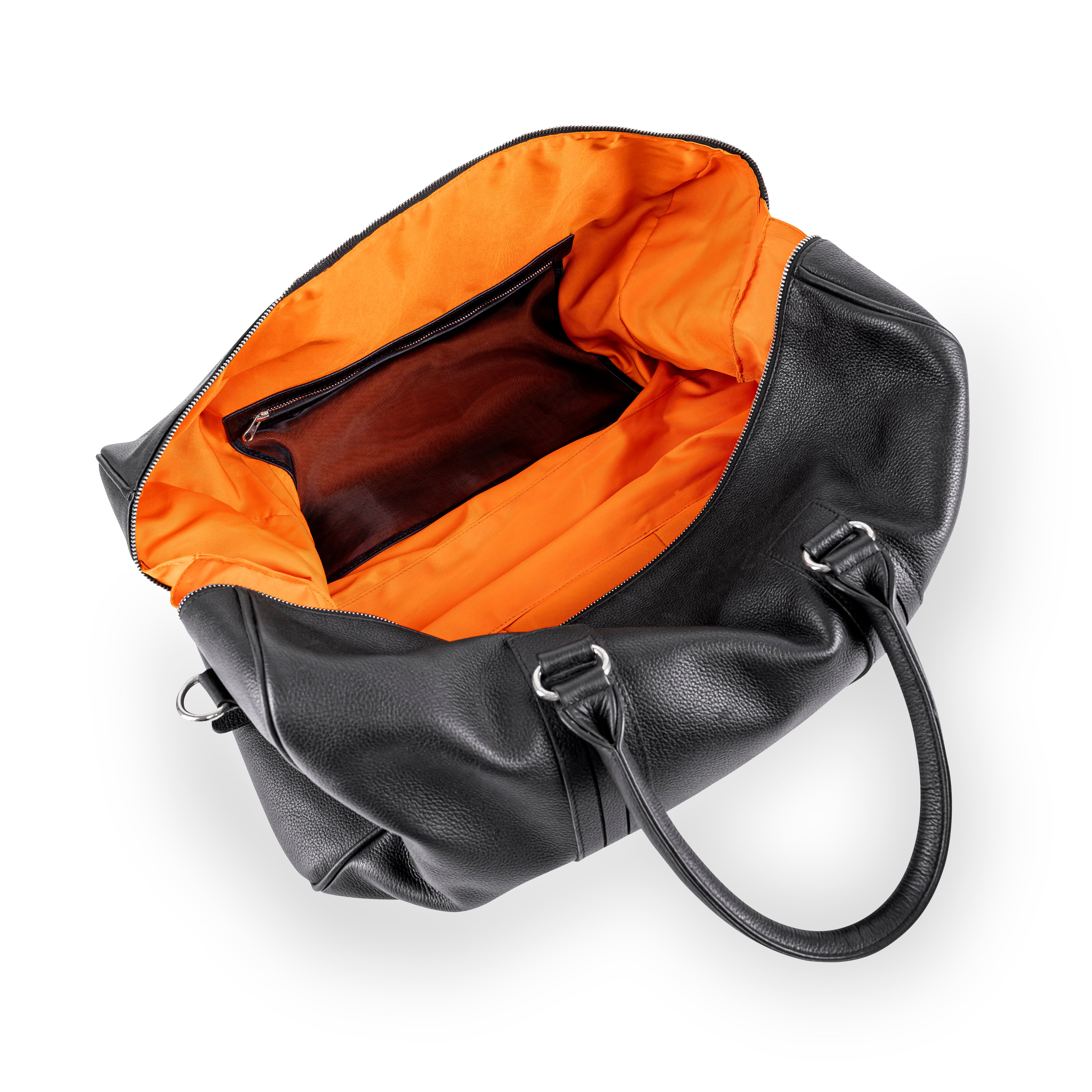 Leder Weekender Tasche Herren offen Innenansicht oranges Futter Reisetasche Leder LUNERO Venezia