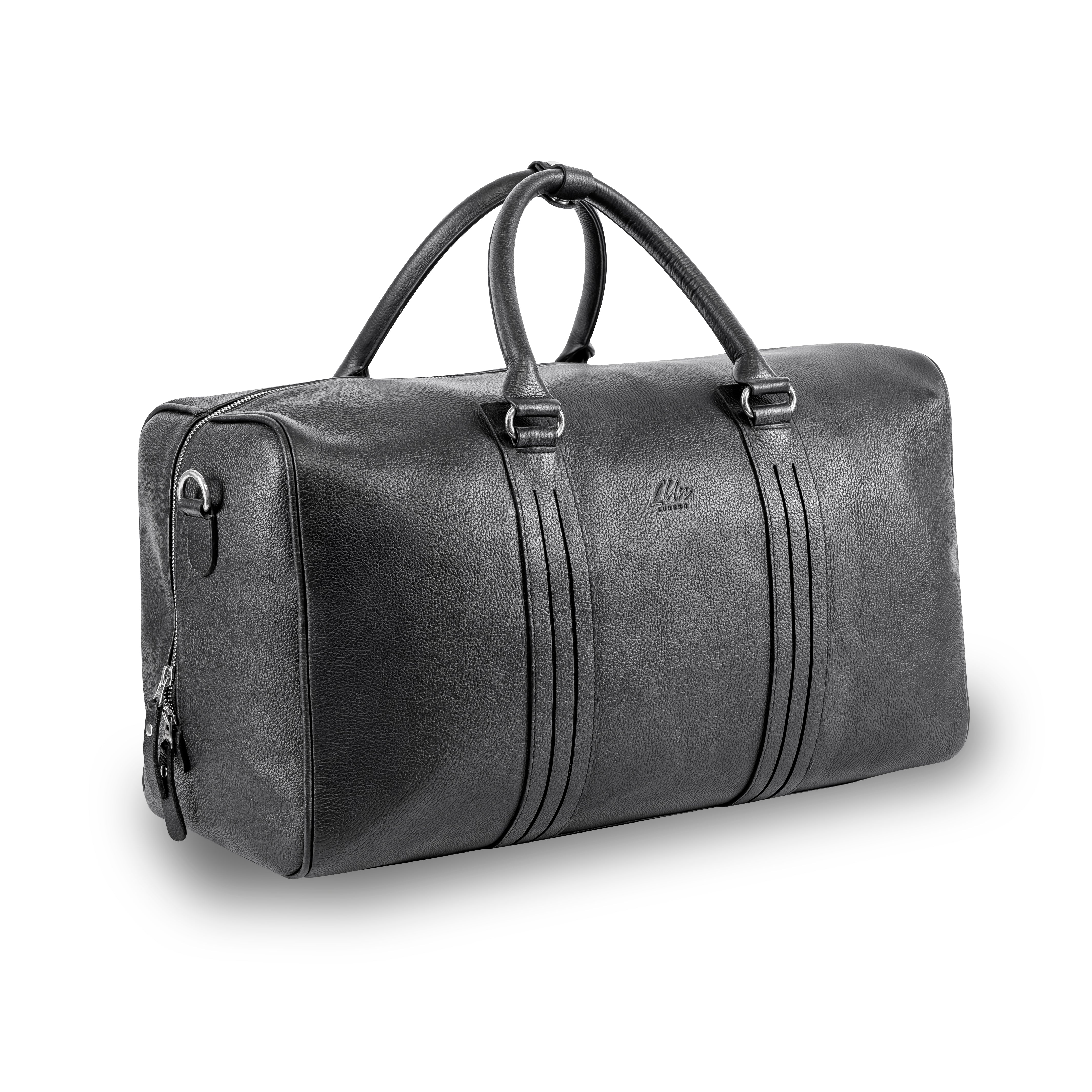 Leder Weekender Tasche Herren schwarz Frontansicht Reisetasche Leder LUNERO Venezia