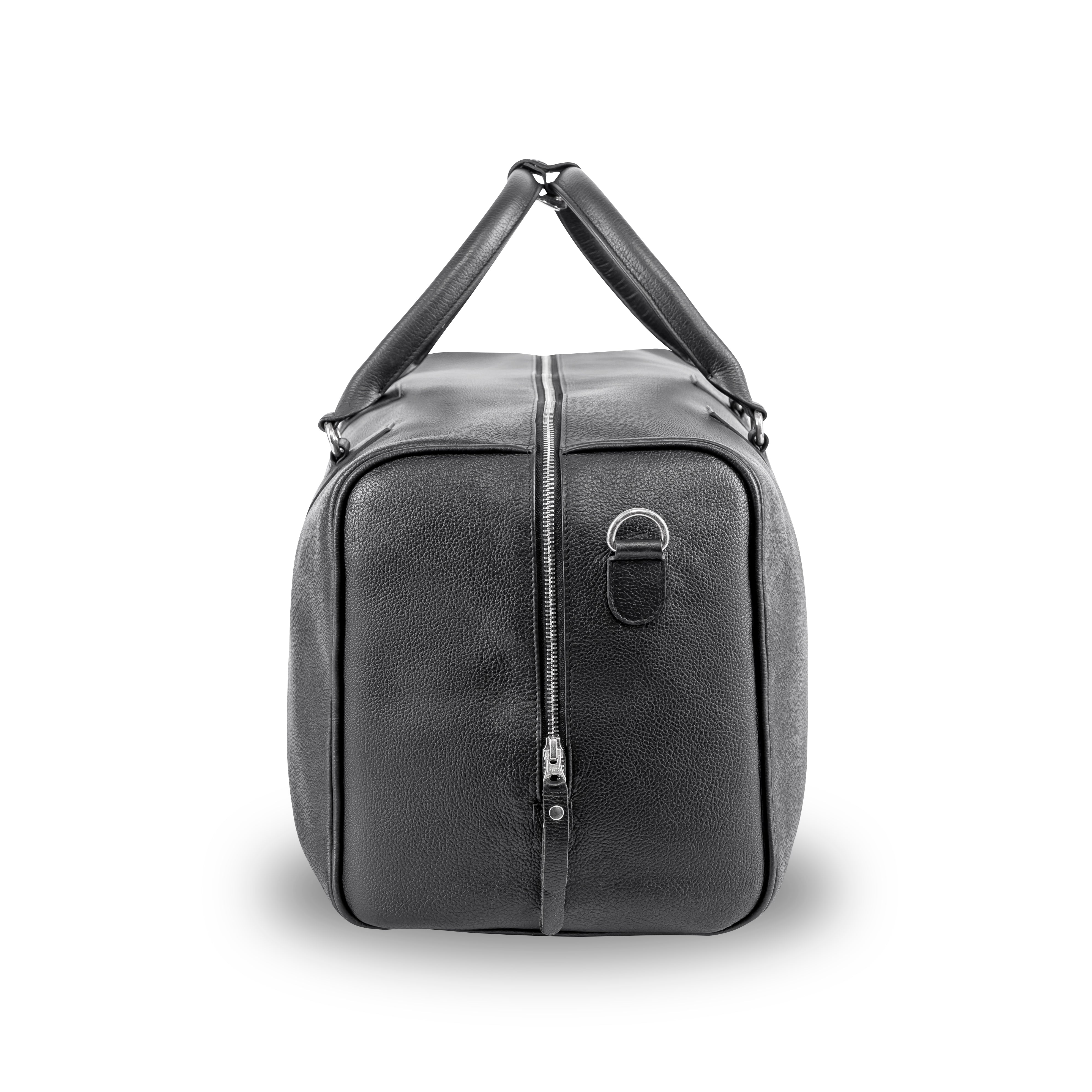 Leder Weekender Tasche Herren Seitenansicht schwarz Reisetasche mit Reissverschluss LUNERO Venezia