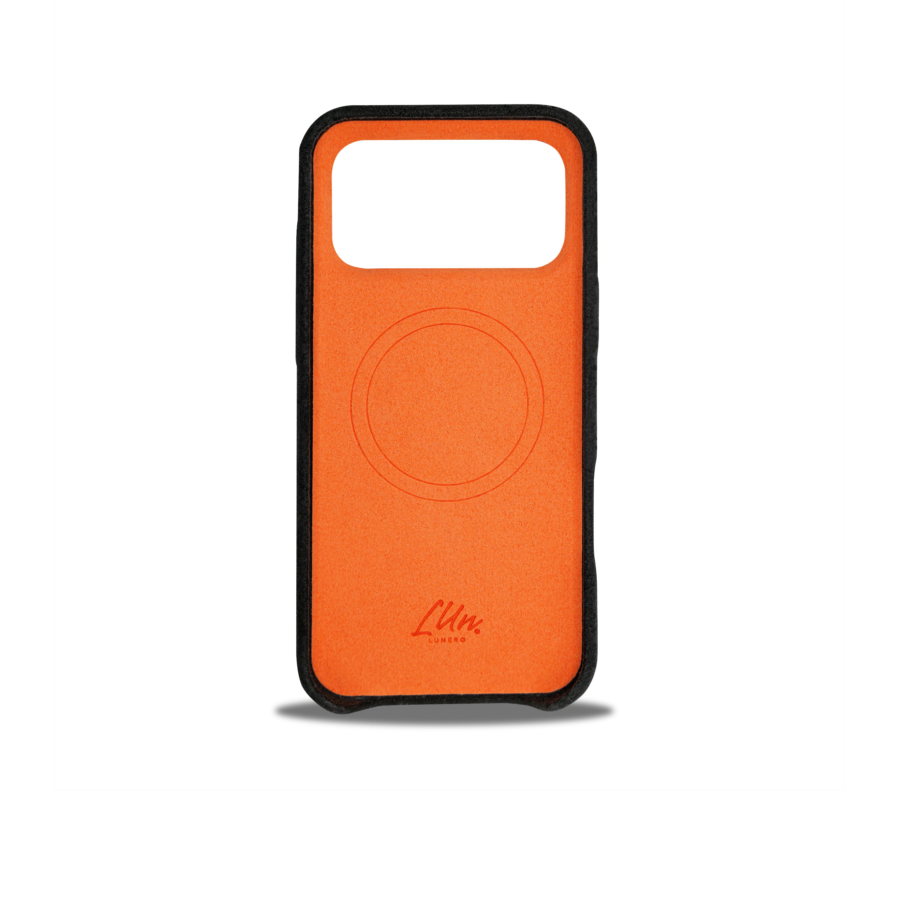 Alkantara Lederhandyhuelle in schwarz, handgefertigt