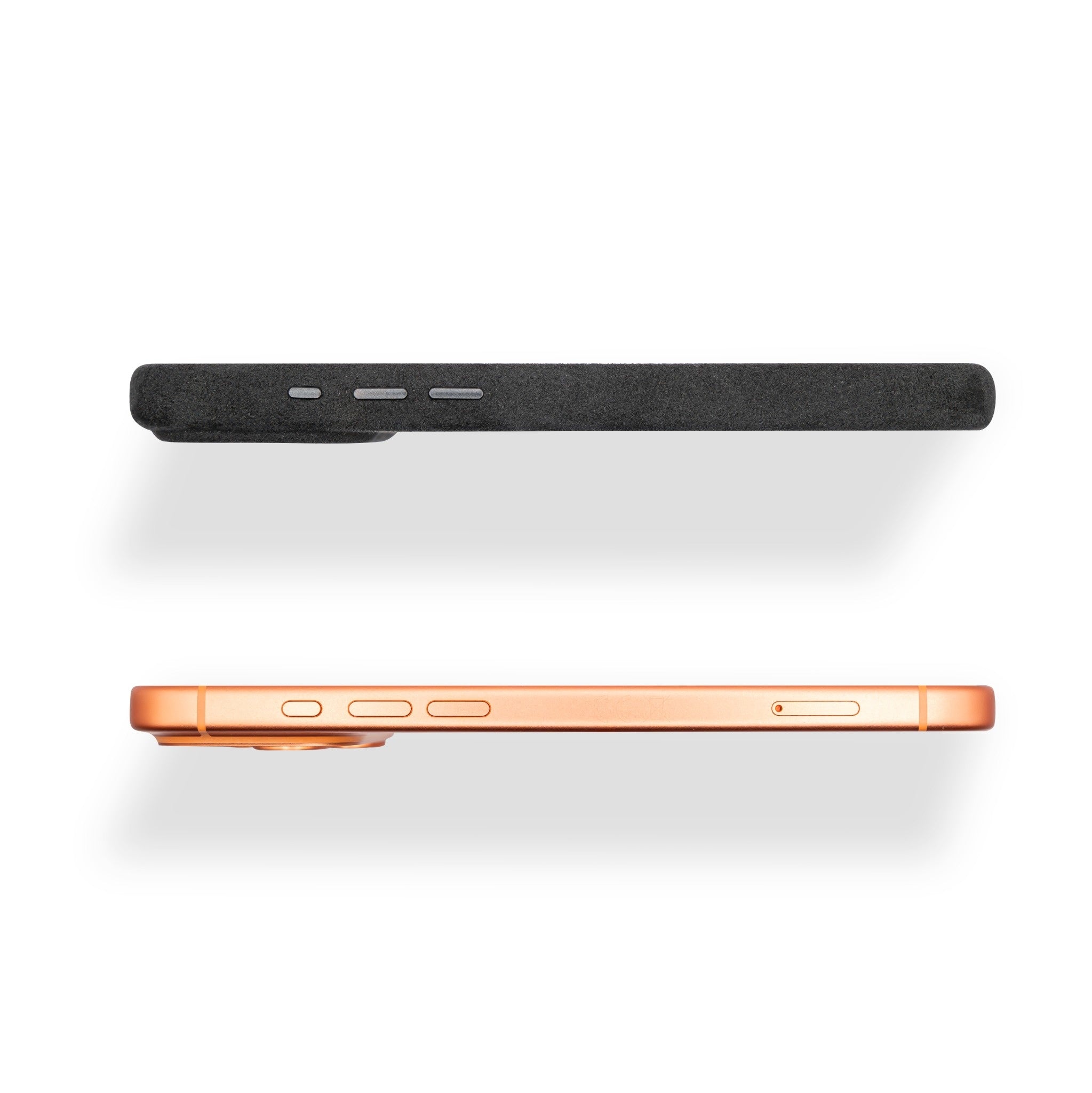 Alkantara Lederhandyhuelle in schwarz, handgefertigt