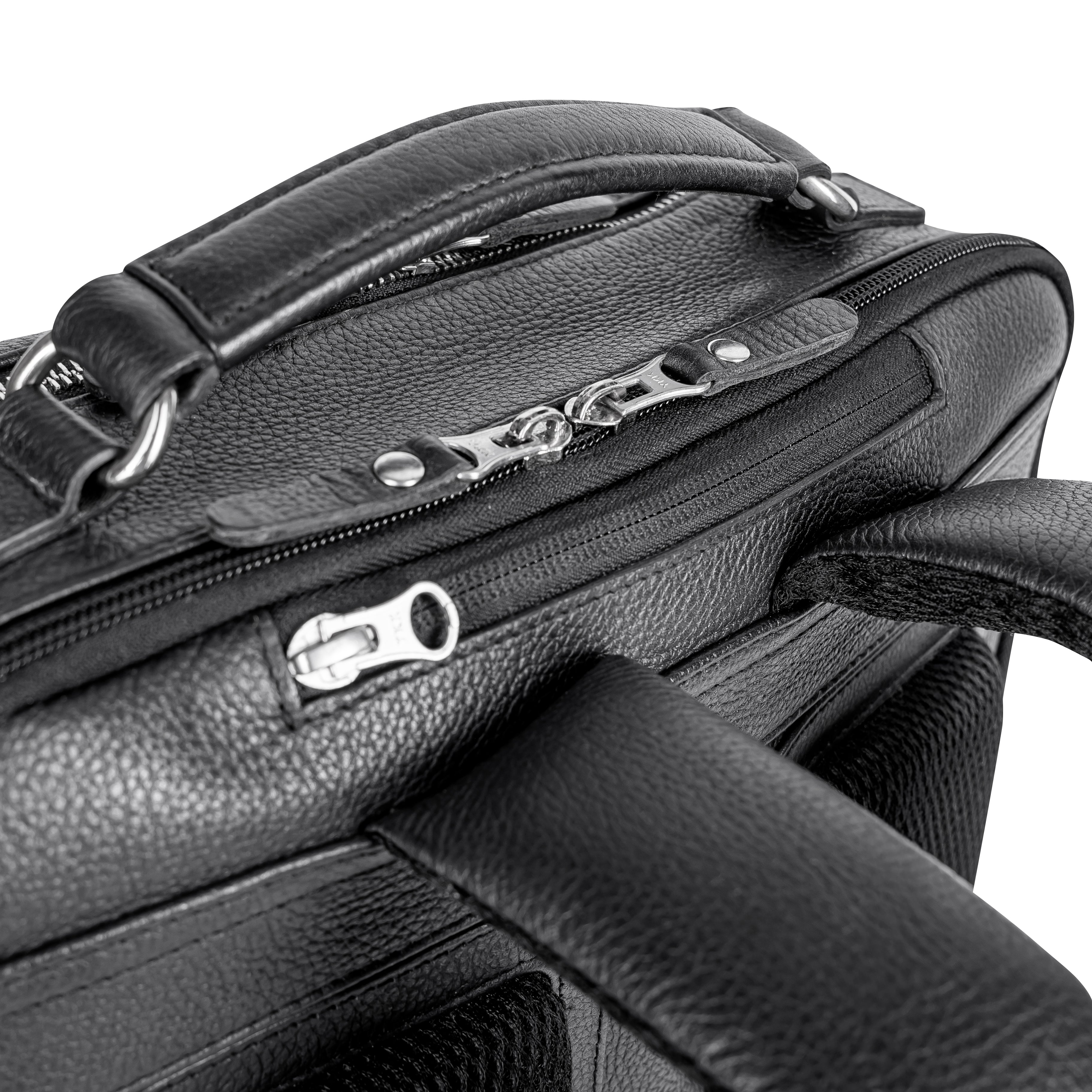 Leder Rucksack Herren Detailansicht Reissverschluss und Schnallen hochwertige Verarbeitung LUNERO Palermo