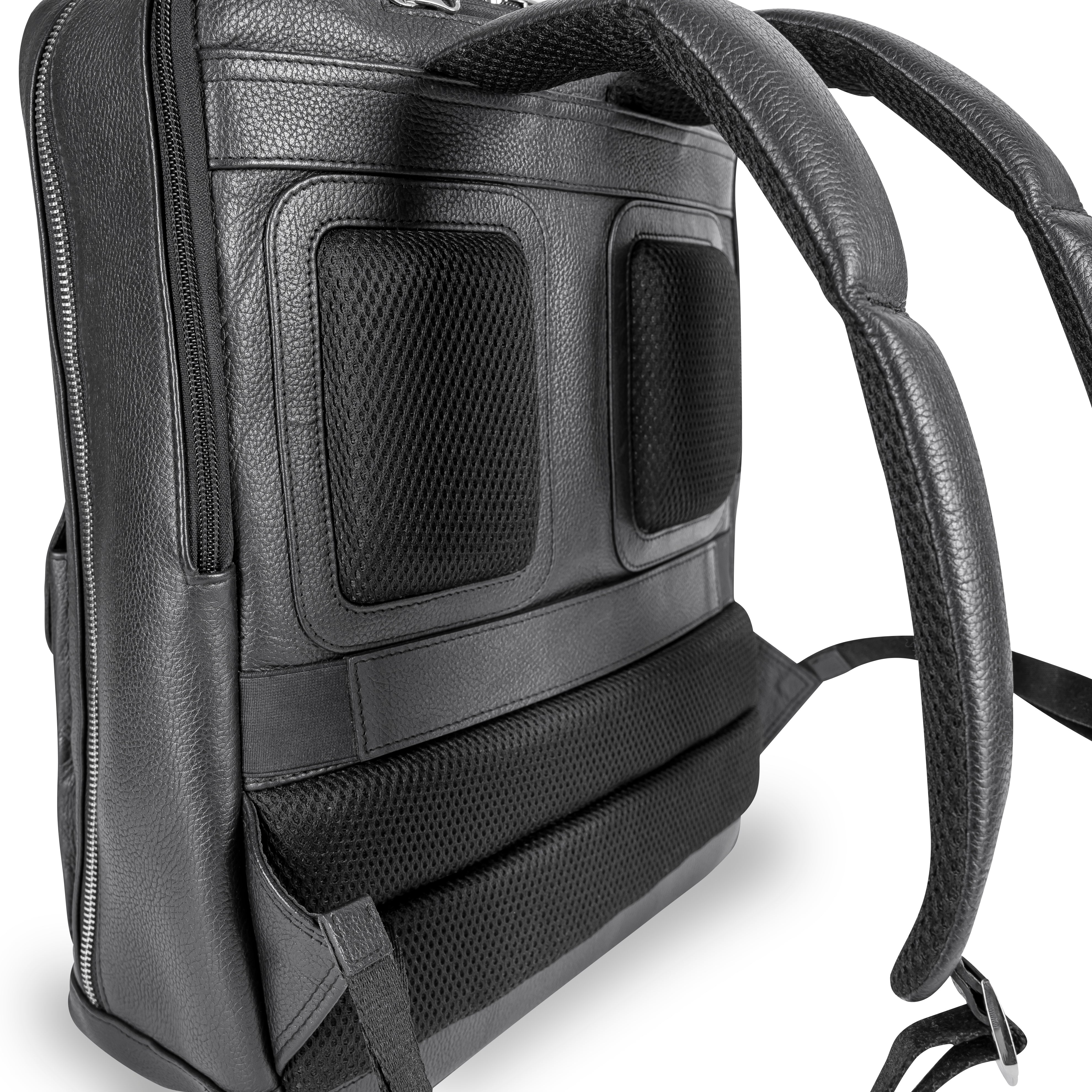 Leder Rucksack Herren Rueckseite mit Trolley-Halterung Business Rucksack schwarz LUNERO Palermo