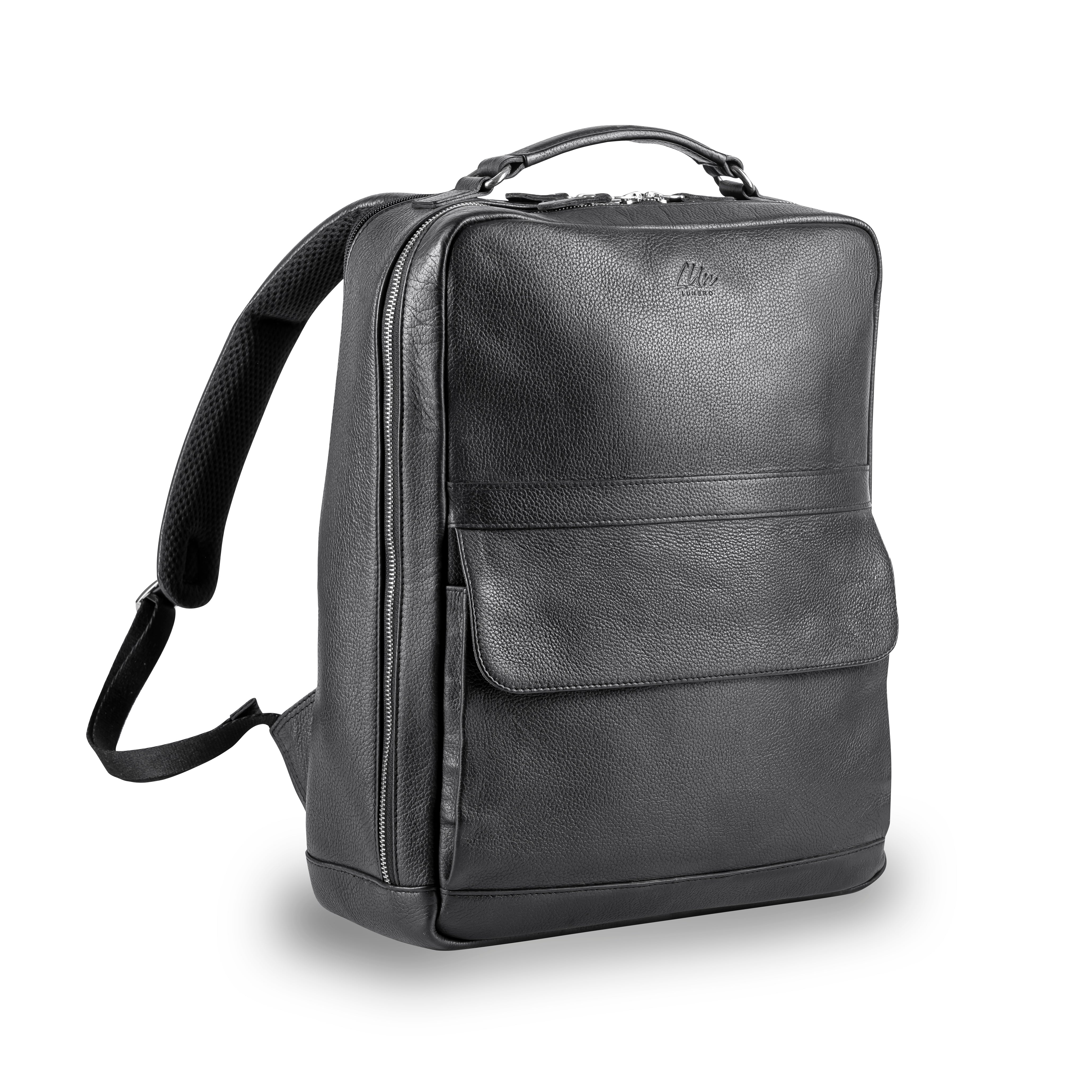 Leder Rucksack Herren schwarz Frontansicht LUNERO Palermo Premium Business Rucksack