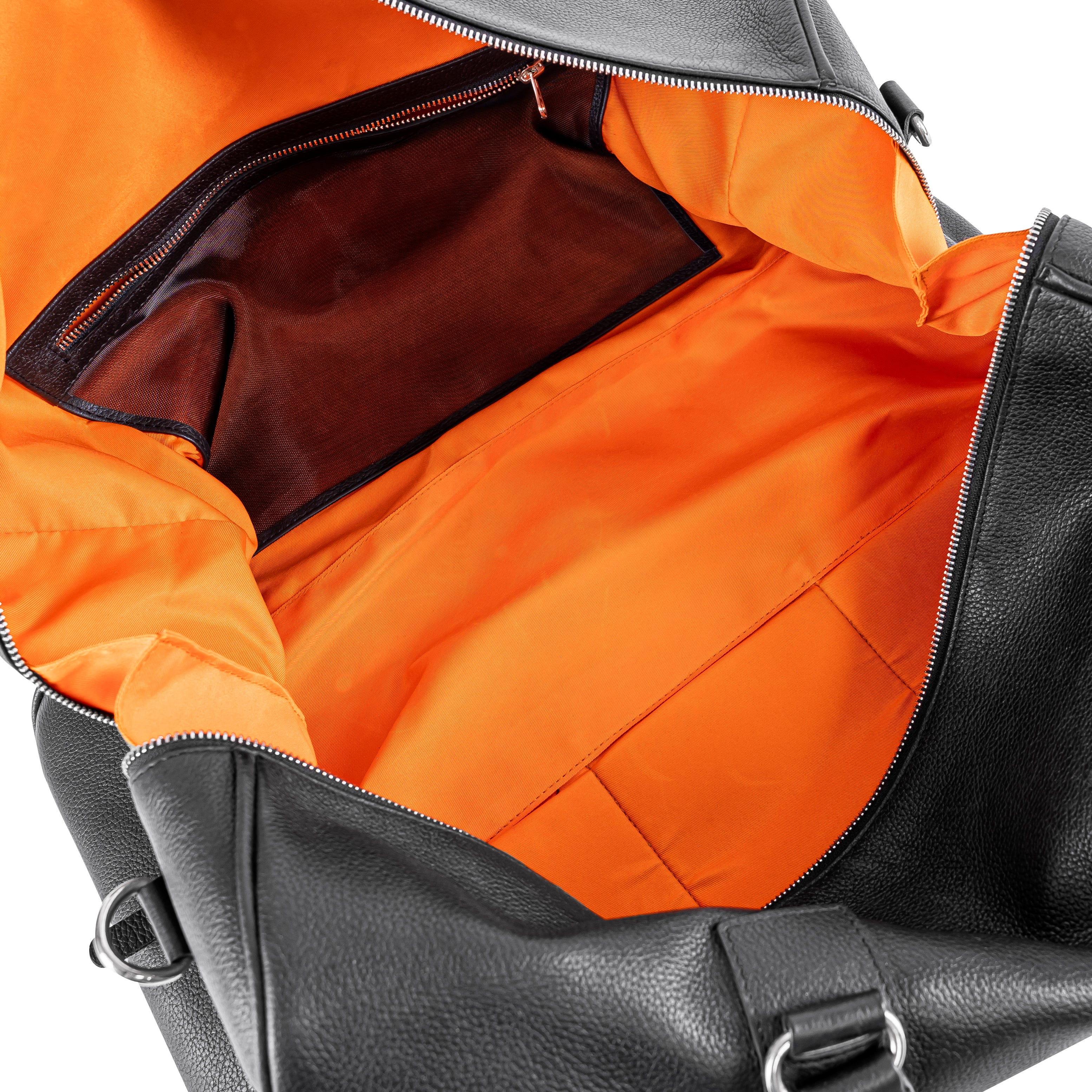Leder Weekender Tasche Herren Innenansicht oranges Innenfutter mit Innentasche Reisetasche Leder schwarz LUNERO Venezia